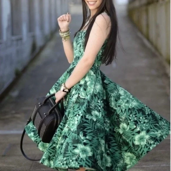 slim fit dress slacks Joseph Ribkoff Silky Knit Tropical Print Fit and Flare Dress Style 261 –  Luxetire main image 1